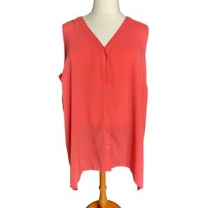 Catherines Coral Sleeveless Button Front Tunic Top 3X Plus Size Summer Vacation